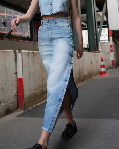 MAXI SKIRT - high waisted - washed blue