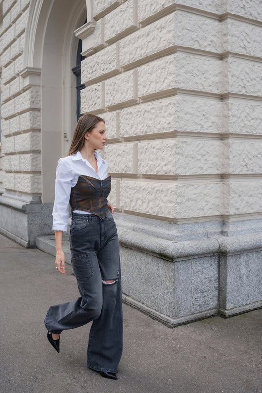 PALAZZO - high waisted extra wide leg jeans - grey