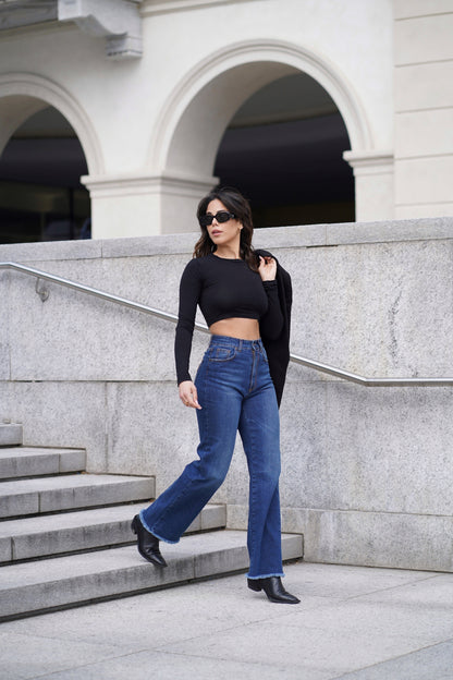 CLASSY - high waisted wide leg jeans - blue