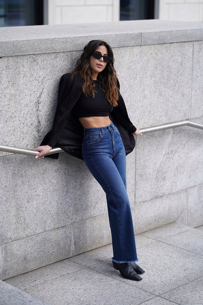 CLASSY - high waisted wide leg jeans - blue