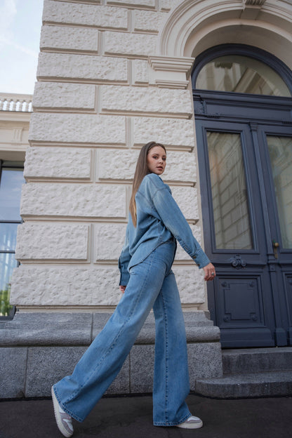 PALAZZO - high waisted extra wide leg jeans - light blue