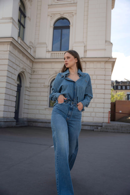 PALAZZO - high waisted extra wide leg jeans - light blue