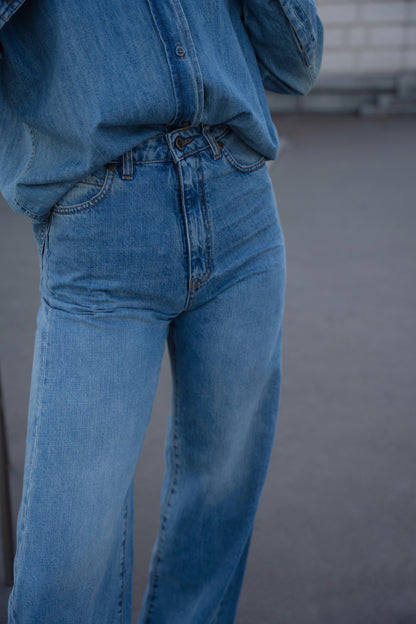 PALAZZO - high waisted extra wide leg jeans - light blue