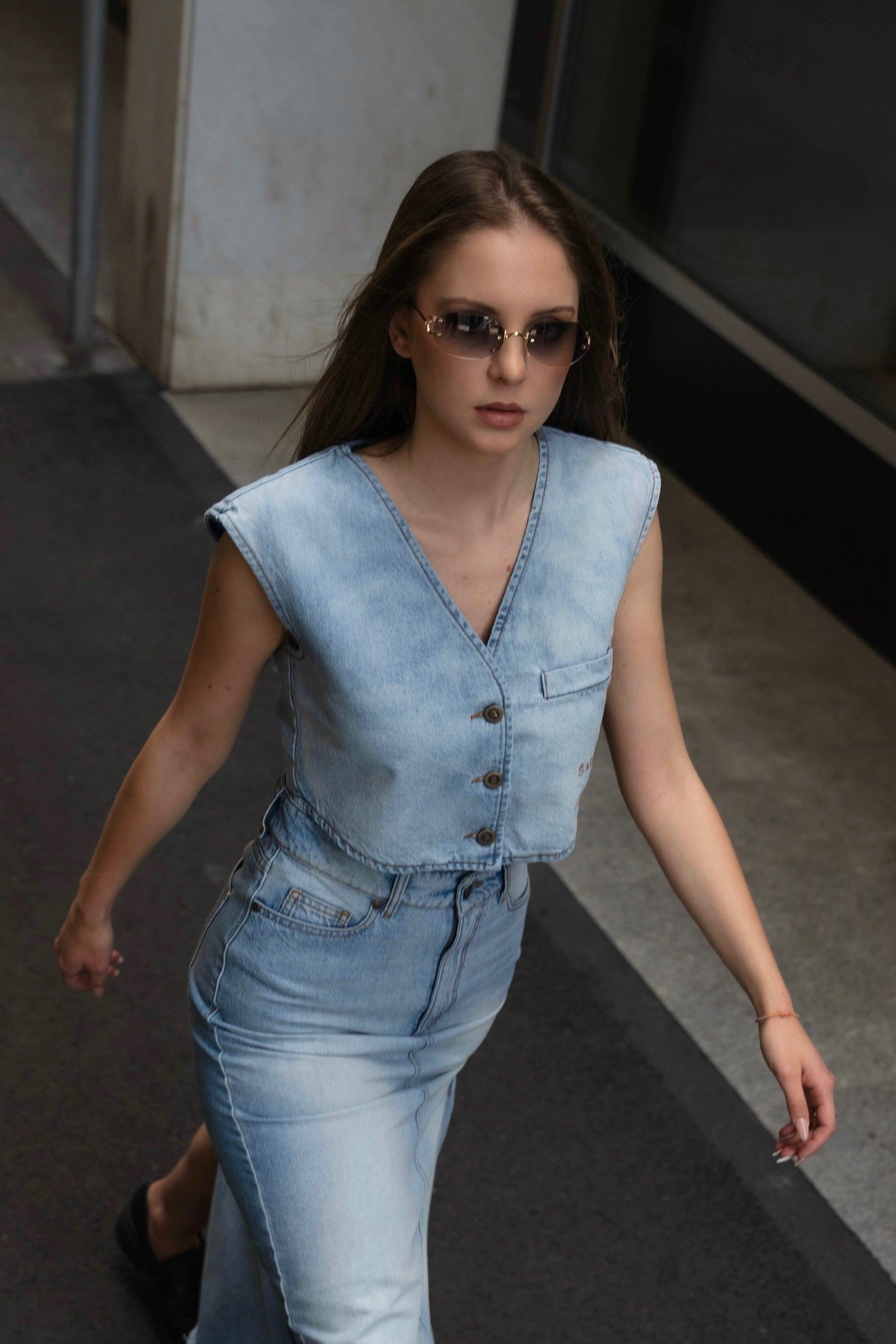 GILET DENIM - washed blue