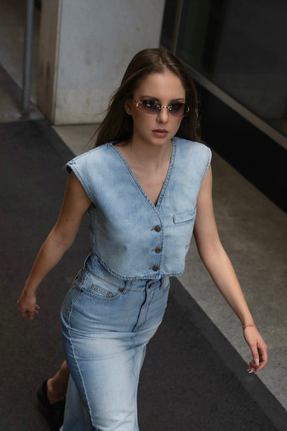 GILET DENIM - washed blue