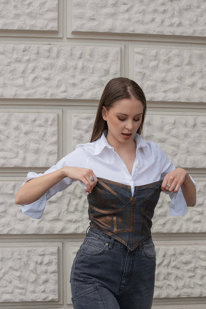 CORSET TOP - Laminated Stretch - gray/bronze - Šargi Official